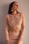 Shop_Apeksha Jain Label_Pink Georgette Hand Embroidered Sequin Work High Floral Crop Top And Skirt Set _Online_at_Aza_Fashions