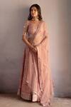 Buy_Apeksha Jain Label_Pink Organza Hand Embroidered Crystals Round Floral Jaal Bridal Lehenga Set _at_Aza_Fashions