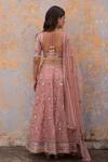 Shop_Apeksha Jain Label_Pink Organza Hand Embroidered Crystals Round Floral Jaal Bridal Lehenga Set _at_Aza_Fashions