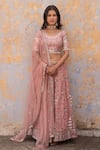 Apeksha Jain Label_Pink Organza Hand Embroidered Crystals Round Floral Jaal Bridal Lehenga Set _Online_at_Aza_Fashions