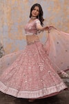 Buy_Apeksha Jain Label_Pink Organza Hand Embroidered Crystals Round Floral Jaal Bridal Lehenga Set _Online_at_Aza_Fashions