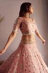 Shop_Apeksha Jain Label_Pink Organza Hand Embroidered Crystals Round Floral Jaal Bridal Lehenga Set _Online_at_Aza_Fashions