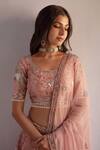 Apeksha Jain Label_Pink Organza Hand Embroidered Crystals Round Floral Jaal Bridal Lehenga Set _at_Aza_Fashions