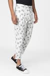 Genes Lecoanet Hemant_White Cotton Twill Printed Graphic Pleated Trouser  _Online_at_Aza_Fashions