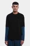 Genes Lecoanet Hemant_Black Poly Crepe Einar Colorblock T-shirt  _Online_at_Aza_Fashions