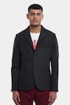 Buy_Genes Lecoanet Hemant_Black Leather- Felt Ovyen Blazer_at_Aza_Fashions