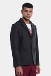 Genes Lecoanet Hemant_Black Leather- Felt Ovyen Blazer_Online_at_Aza_Fashions