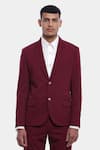 Buy_Genes Lecoanet Hemant_Maroon Leather- Felt Ovyen Blazer  _at_Aza_Fashions