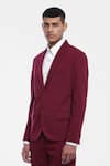 Buy_Genes Lecoanet Hemant_Maroon Leather- Felt Ovyen Blazer  _Online_at_Aza_Fashions