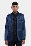 Buy_Genes Lecoanet Hemant_Blue Satin Hans Embellished Blazer  _at_Aza_Fashions