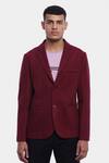 Buy_Genes Lecoanet Hemant_Maroon Poly Viscose Karl Blazer  _at_Aza_Fashions