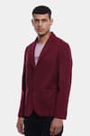 Buy_Genes Lecoanet Hemant_Maroon Poly Viscose Karl Blazer  _Online_at_Aza_Fashions