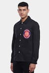 Genes Lecoanet Hemant_Black Twill Lycra Anders Printed Logo Jacket  _Online_at_Aza_Fashions