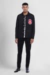 Buy_Genes Lecoanet Hemant_Black Twill Lycra Anders Printed Logo Jacket  _Online_at_Aza_Fashions