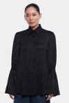 Buy_Genes Lecoanet Hemant_Black Poly Satin Spread Collar Ida Bell Sleeve Shirt_at_Aza_Fashions