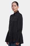 Genes Lecoanet Hemant_Black Poly Satin Spread Collar Ida Bell Sleeve Shirt_Online_at_Aza_Fashions