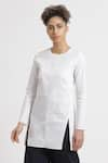 Buy_Genes Lecoanet Hemant_White Non Stretch Poplin Round Myecelia Short Slit Tunic  _at_Aza_Fashions