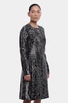 Genes Lecoanet Hemant_Black Sequin Fabric Embroidery Round Clara Jacket Dress  _Online_at_Aza_Fashions