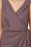 Genes Lecoanet Hemant_Grey Cotton Satin V Neck Wrap Dress  _at_Aza_Fashions