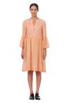 Buy_Genes Lecoanet Hemant_Peach Cotton Slub Round Embroidered Dress  _Online_at_Aza_Fashions