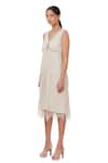 Buy_Genes Lecoanet Hemant_Beige Crinkled Cotton V Neck Midi Dress  _Online_at_Aza_Fashions