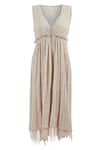 Shop_Genes Lecoanet Hemant_Beige Crinkled Cotton V Neck Midi Dress  _Online_at_Aza_Fashions