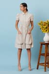 Buy_Genes Lecoanet Hemant_Beige Linen Collared Neck Striped Dress  _Online_at_Aza_Fashions