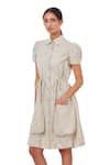 Buy_Genes Lecoanet Hemant_Beige Linen Collared Neck Striped Dress  _at_Aza_Fashions