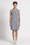Buy_Genes Lecoanet Hemant_Blue Structured Cotton Lapel Talia Jacket Dress _Online_at_Aza_Fashions