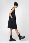 Buy Black Cotton Embroidery Bugle Beads Asymmetric Dress For Women by