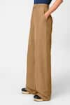 Genes Lecoanet Hemant_Brown Linen Embroidery Thread Flared Trousers  _Online_at_Aza_Fashions