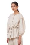 Buy_Genes Lecoanet Hemant_Beige Linen Striped Top_Online_at_Aza_Fashions