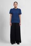 Genes Lecoanet Hemant_Blue Single Jersey Embroidery Round Elin Flared Sleeve Top_Online_at_Aza_Fashions