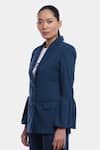 Genes Lecoanet Hemant_Blue Poly Wool Embroidery Lapel Silje Bell Sleeve Blazer  _Online_at_Aza_Fashions