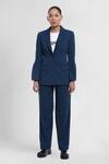 Buy_Genes Lecoanet Hemant_Blue Poly Wool Embroidery Lapel Silje Bell Sleeve Blazer  _Online_at_Aza_Fashions