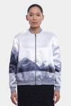 Buy_Genes Lecoanet Hemant_White Poly Crepe Embroidery Band Collar Sene Printed Bomber Jacket  _at_Aza_Fashions