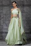 Buy_Shantnu Nikhil_Green Organza Draped Blouse And Lehenga Set_at_Aza_Fashions