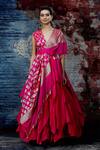 Buy_Shantnu Nikhil_Pink Brocade Draped Blouse And Lehenga Set_at_Aza_Fashions