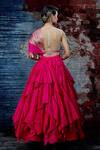 Shop_Shantnu Nikhil_Pink Brocade Draped Blouse And Lehenga Set_at_Aza_Fashions