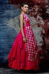 Shantnu Nikhil_Pink Brocade Draped Blouse And Lehenga Set_Online_at_Aza_Fashions