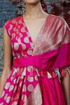 Shantnu Nikhil_Pink Brocade Draped Blouse And Lehenga Set_at_Aza_Fashions