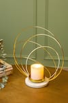 Shop_Logam_Gold Mild Steel And Marble Nura Candle Holder_at_Aza_Fashions