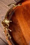 Logam_Gold Mango Wood And Aluminium Fiori Round Tray_at_Aza_Fashions