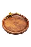 Shop_Logam_Gold Mango Wood And Aluminium Fiori Round Tray_at_Aza_Fashions