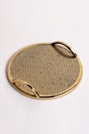 Shop_Logam_Gold Mild Steel And Mdf Zahra Circular Shape Tray _at_Aza_Fashions