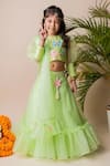 Buy_Lil Angels_Green Organza, Silk Sequins, Embroidery Embellished Lehenga Set _at_Aza_Fashions