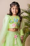 Lil Angels_Green Organza, Silk Sequins, Embroidery Embellished Lehenga Set _at_Aza_Fashions