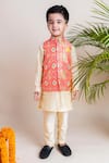 Shop_Lil Angels_Orange Chanderi And Cotton Silk Bundi & Kurta Set _Online_at_Aza_Fashions