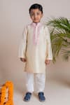 Buy_Lil Angels_Beige Tussar, Cotton, Silk Embroidery Kurta Set _at_Aza_Fashions