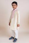 Lil Angels_Beige Tussar, Cotton, Silk Embroidery Kurta Set _Online_at_Aza_Fashions